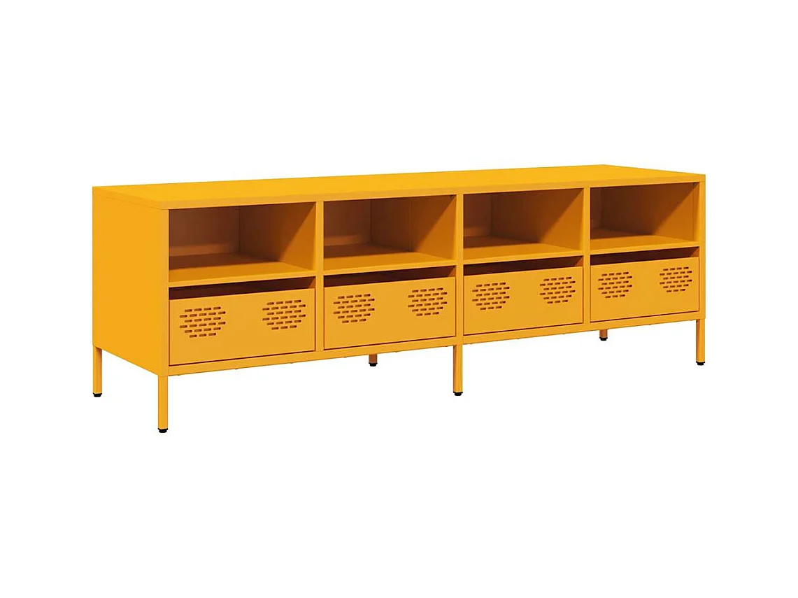 Meuble TV jaune moutarde 135x39x43,5 cm acier laminé à froid