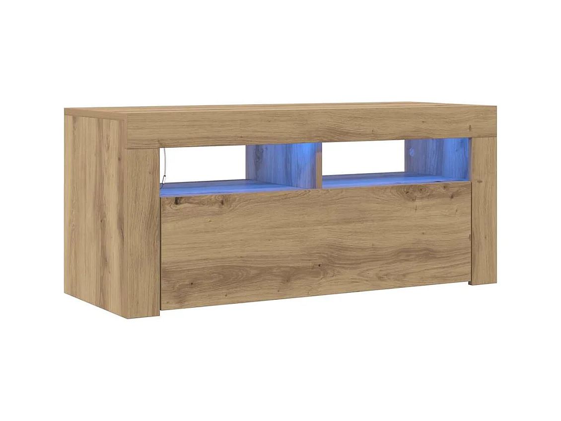 Meuble TV avec lumières LED chêne artisanal bois d'ingénierie
