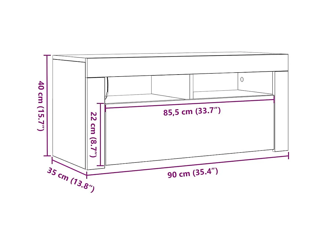 Meuble TV avec lumières LED chêne artisanal bois d'ingénierie