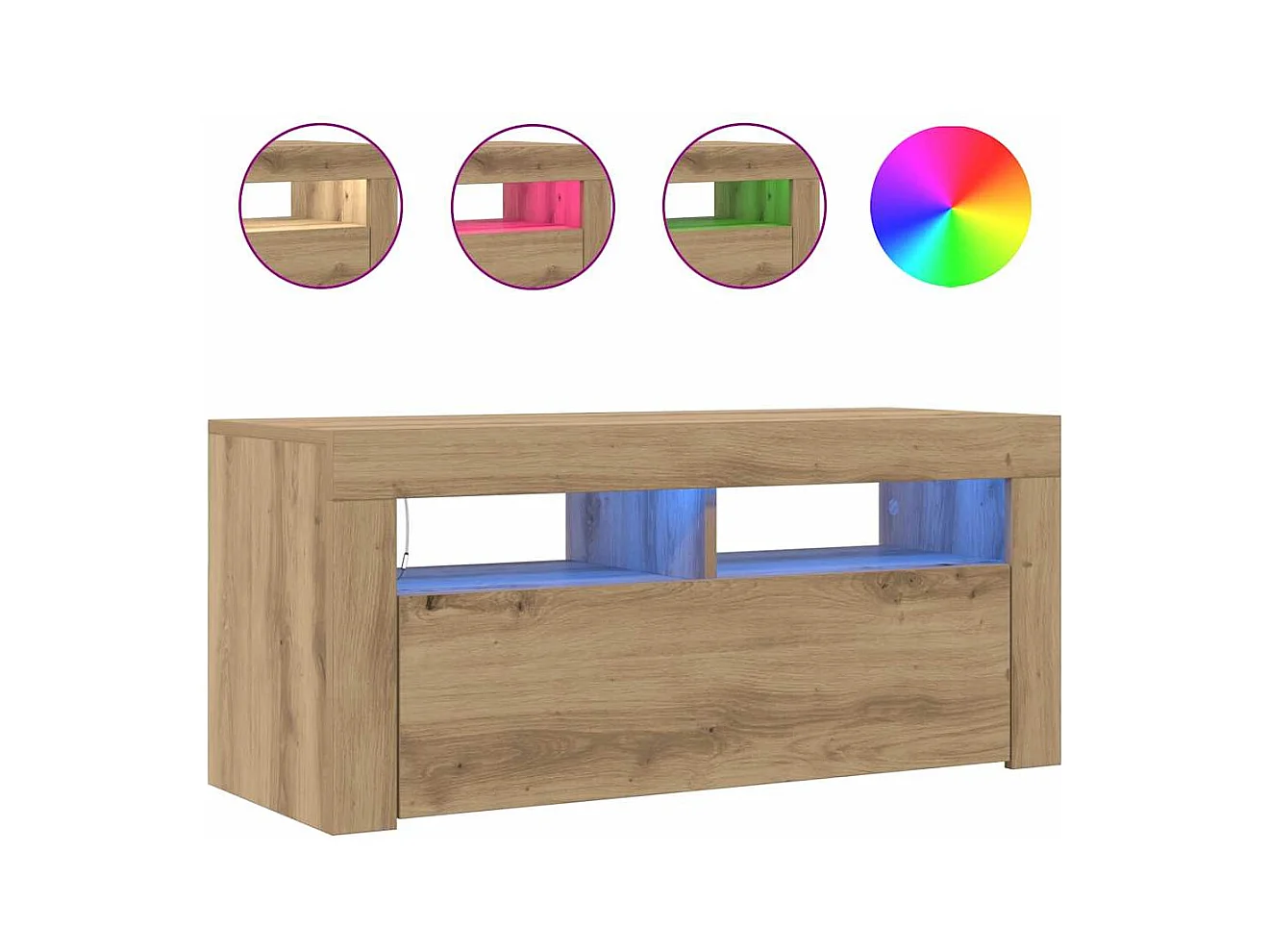 Meuble TV avec lumières LED chêne artisanal bois d'ingénierie