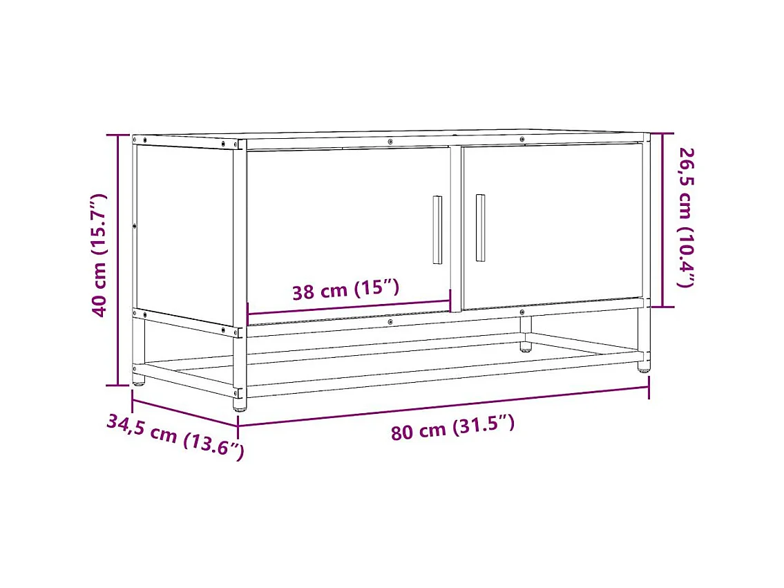 Meuble TV chêne sonoma 80x34,5x40 cm bois d'ingénierie et métal