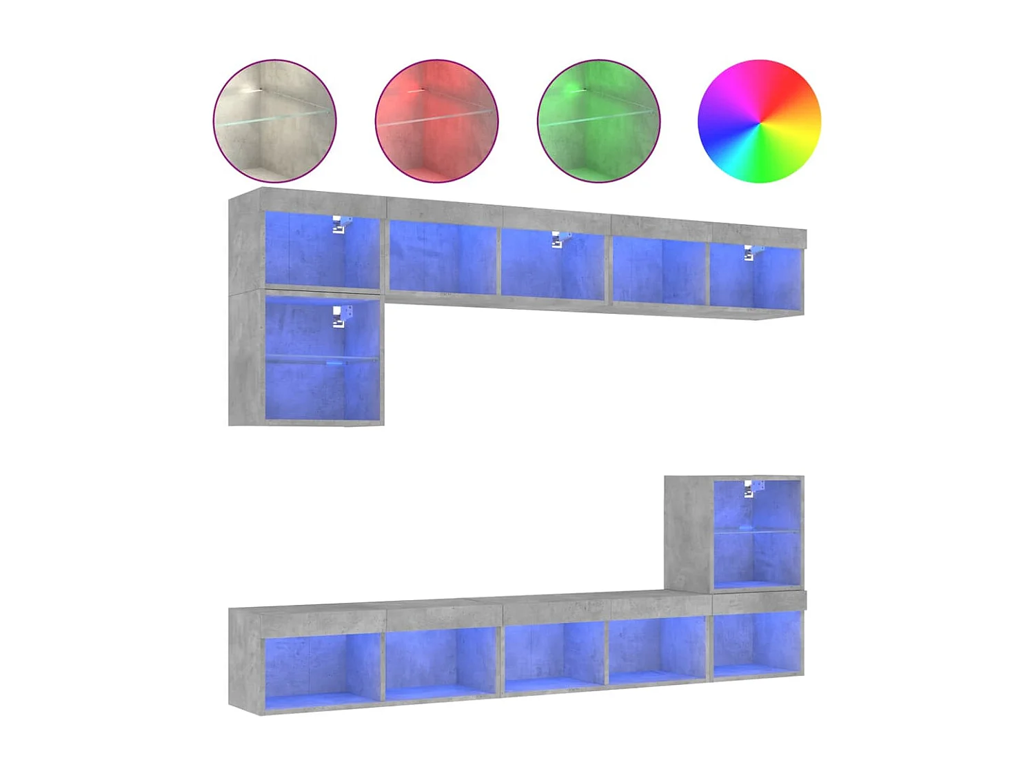 Unités murales TV avec LED 8 pcs gris béton bois d'ingénierie