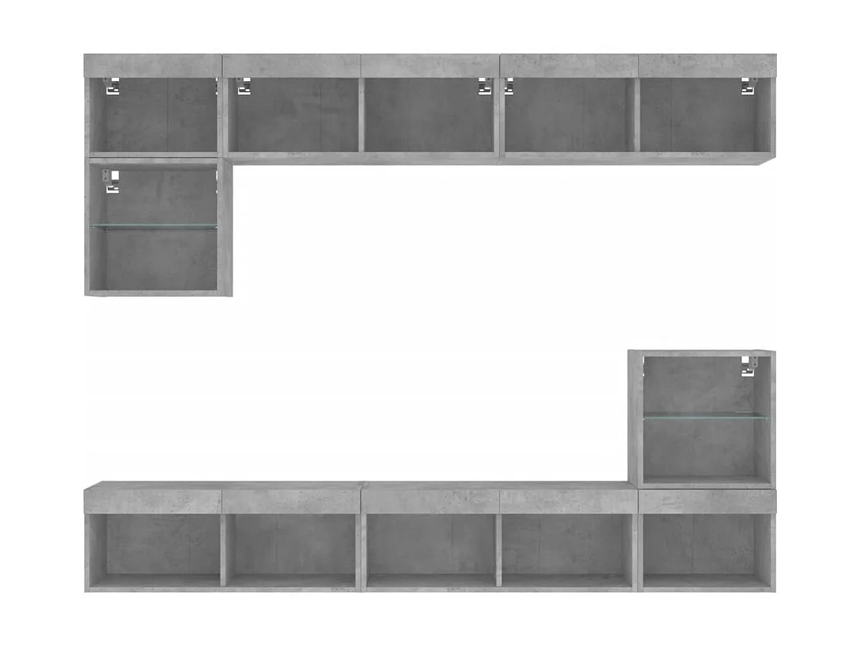 Unités murales TV avec LED 8 pcs gris béton bois d'ingénierie