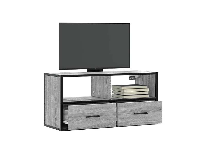 Mobile TV Grigio Sonoma 80x31x39,5 cm Legno Multistrato Metallo