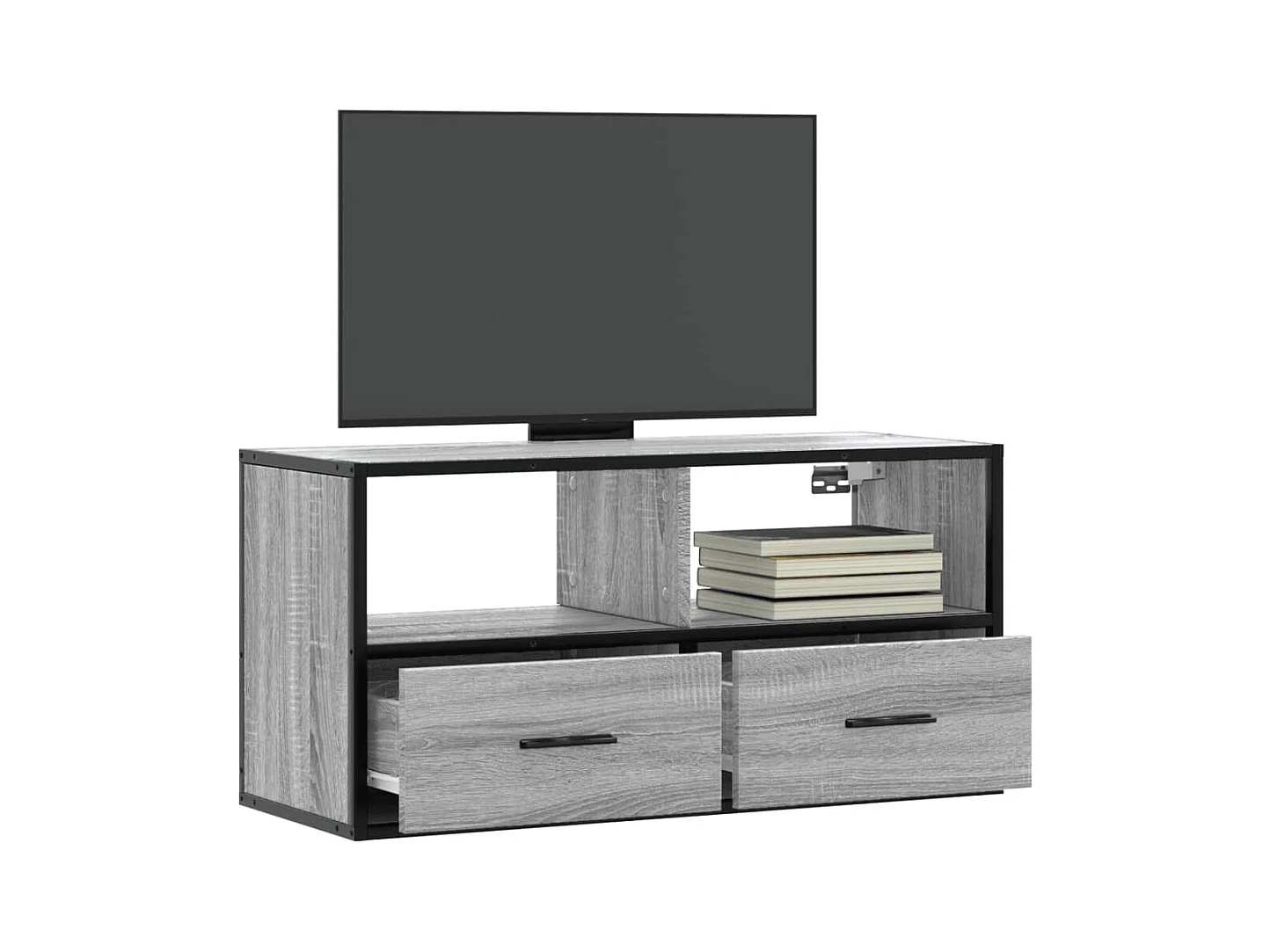 Mueble TV madera ingeniería y metal roble ahumado 80x31x39,5 cm