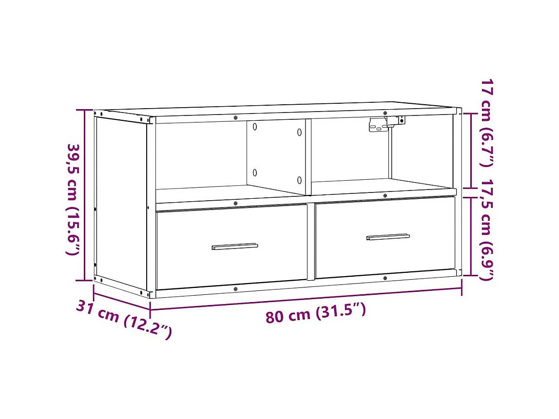 Meuble TV sonoma gris 80x31x39,5 cm bois d'ingénierie et métal