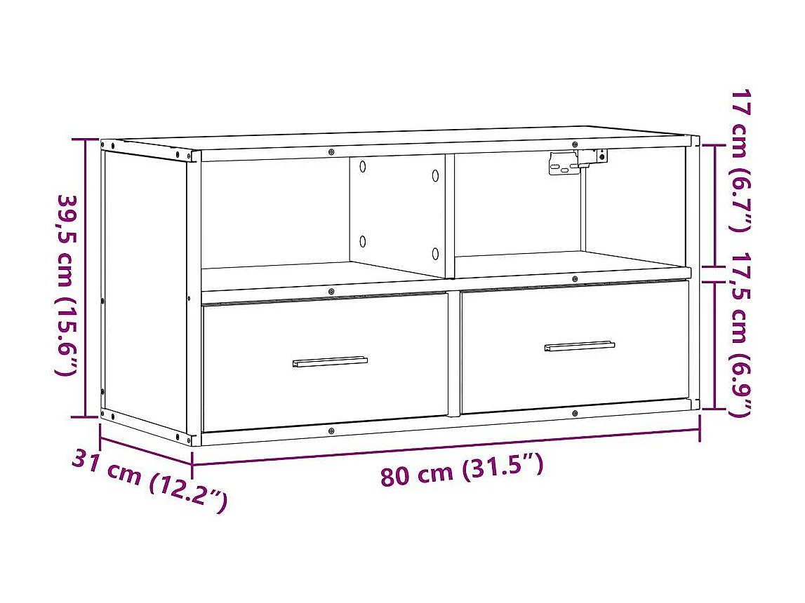 Meuble TV sonoma gris 80x31x39,5 cm bois d'ingénierie et métal