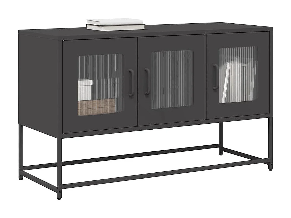 Mobile TV Nero 100,5x39x60,5 cm in Acciaio Laminato a Freddo