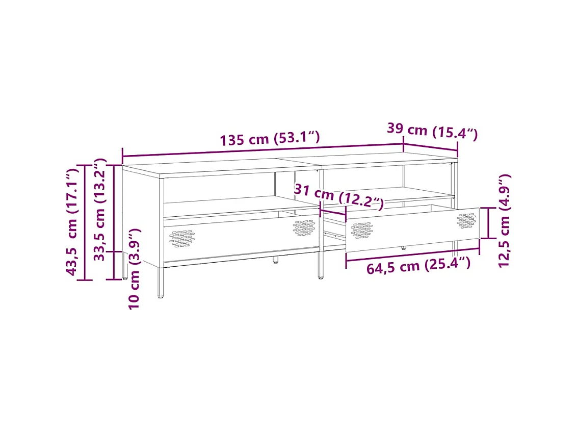TV-Schrank Weiß 135x39x43,5 cm Kaltgewalzter Stahl