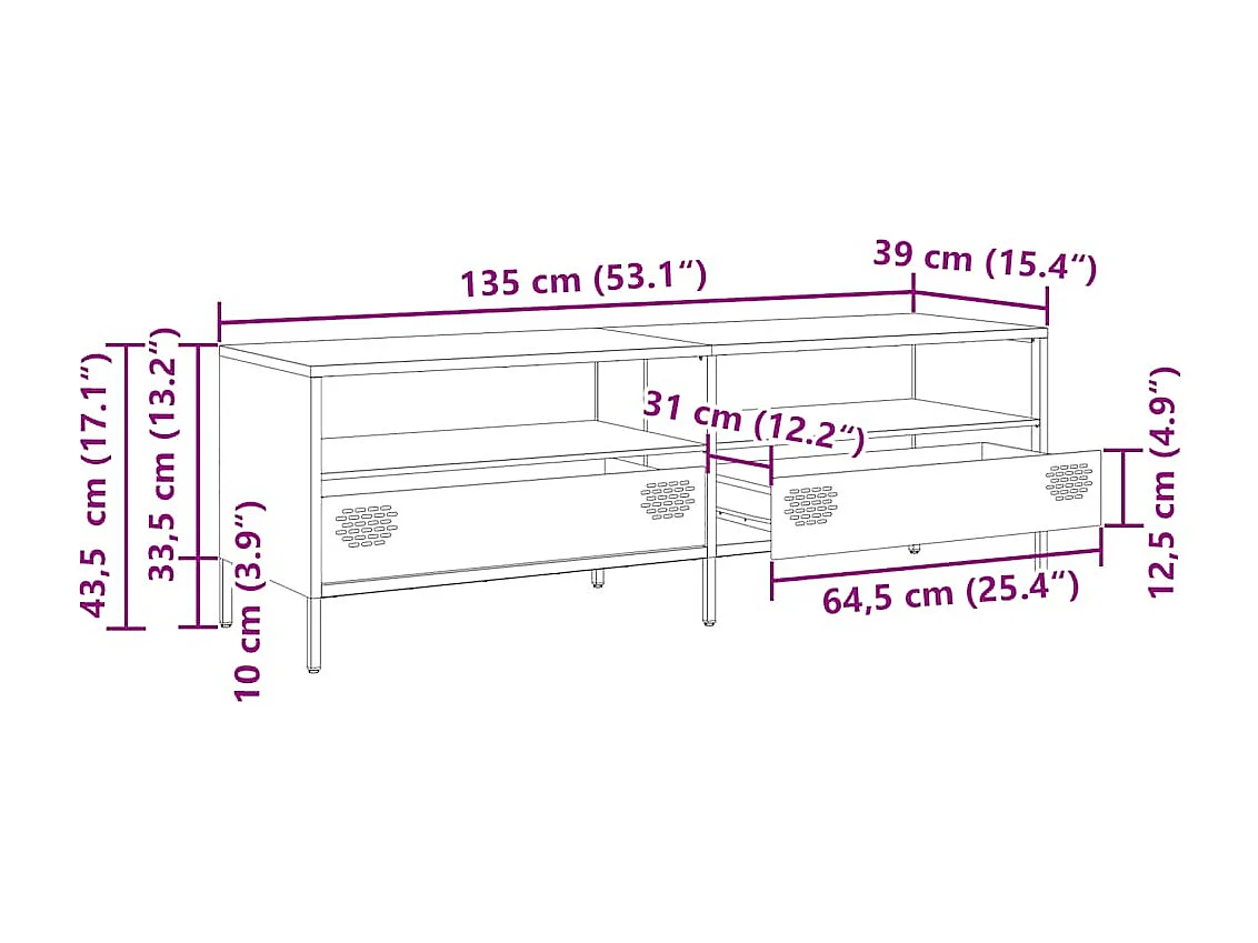 Móvel de TV 135x39x43,5 cm aço laminado a frio branco
