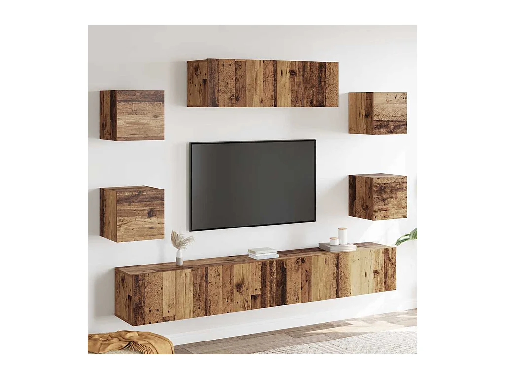 Ensemble de meuble TV mural 7 pcs vieux bois bois d'ingénierie