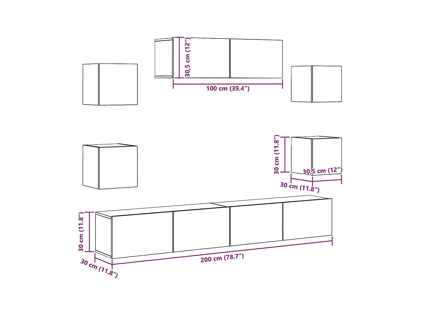 Ensemble de meuble TV mural 7 pcs vieux bois bois d'ingénierie
