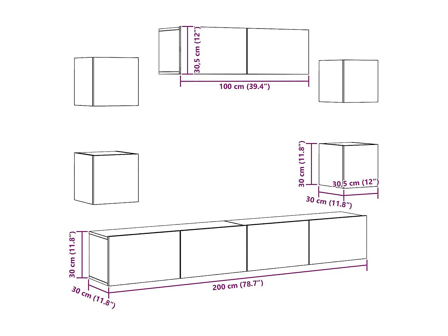Ensemble de meuble TV mural 7 pcs vieux bois bois d'ingénierie
