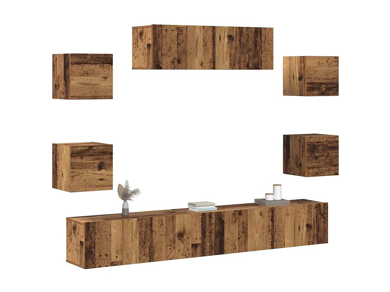 Ensemble de meuble TV mural 7 pcs vieux bois bois d'ingénierie