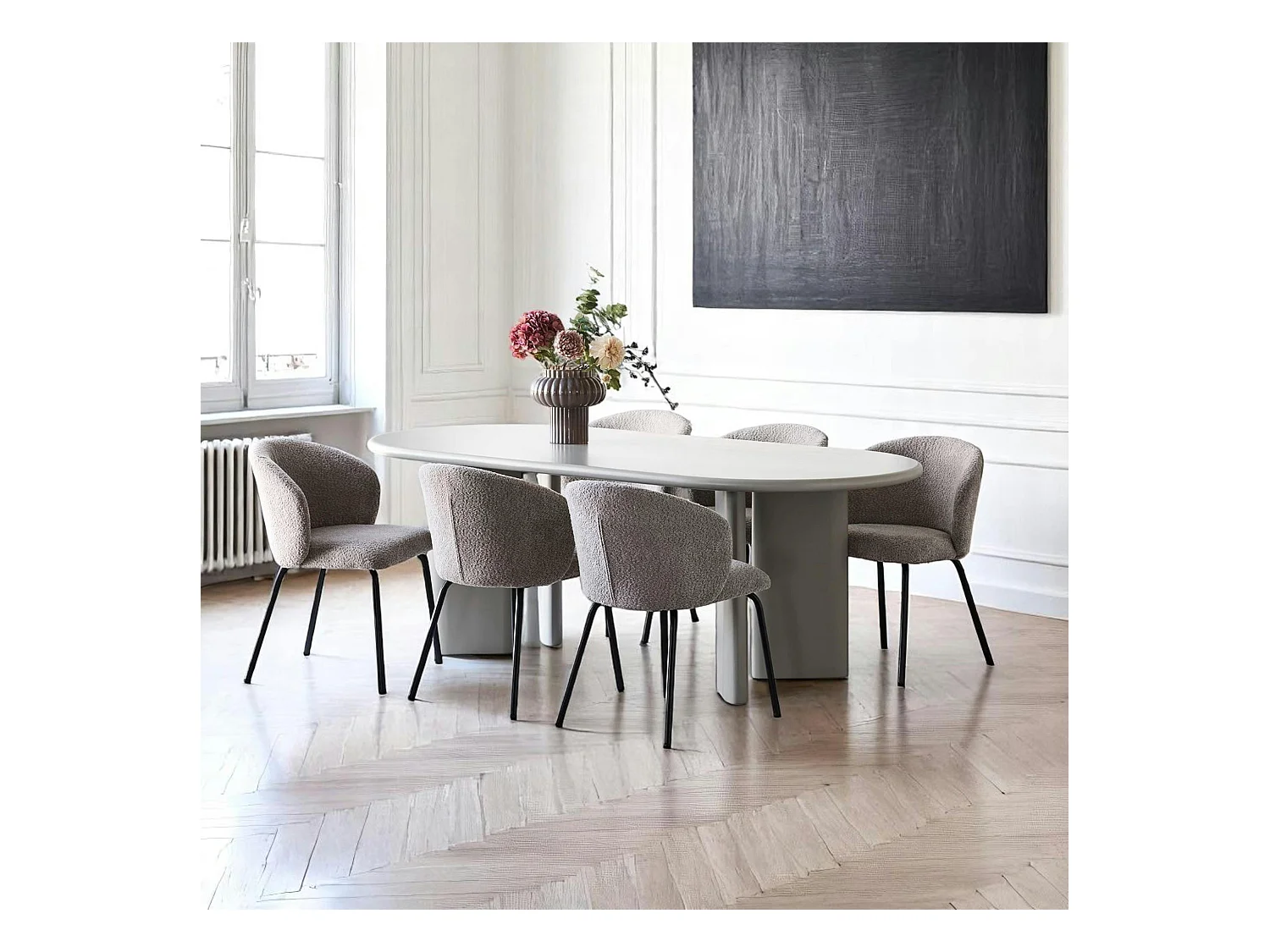 Table à manger ovale sable 220 cm - design minimaliste, pieds obliques ALBERTA