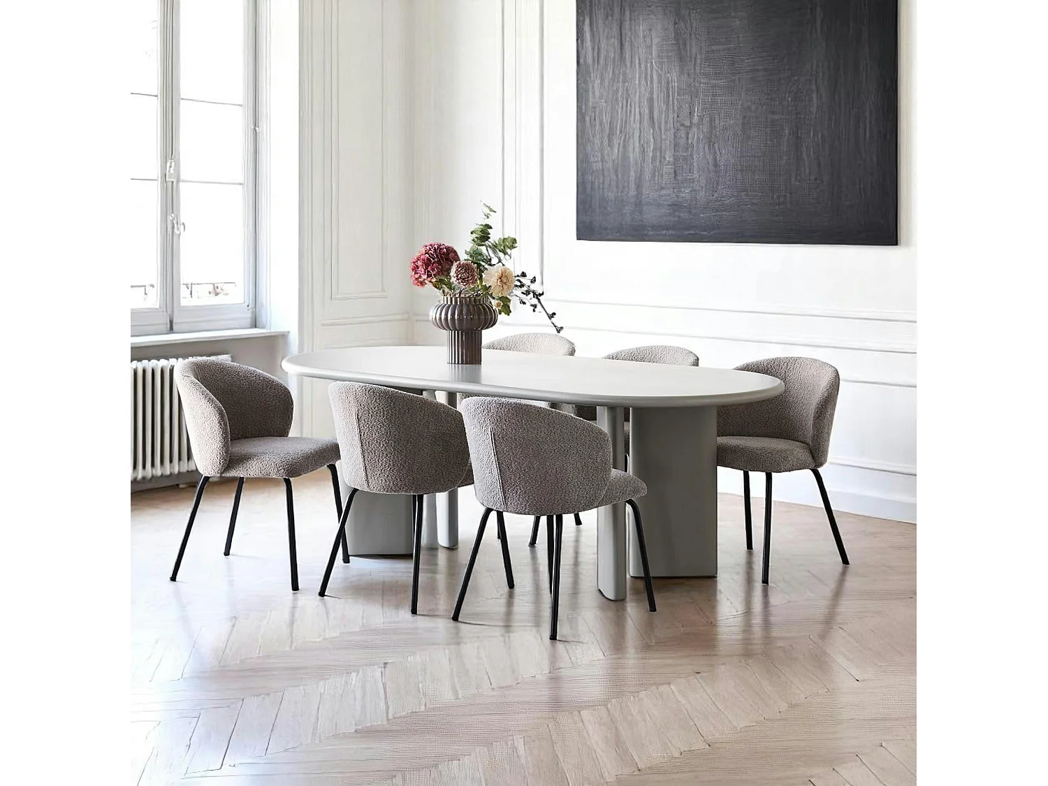 Table à manger ovale sable 220 cm - design minimaliste, pieds obliques ALBERTA