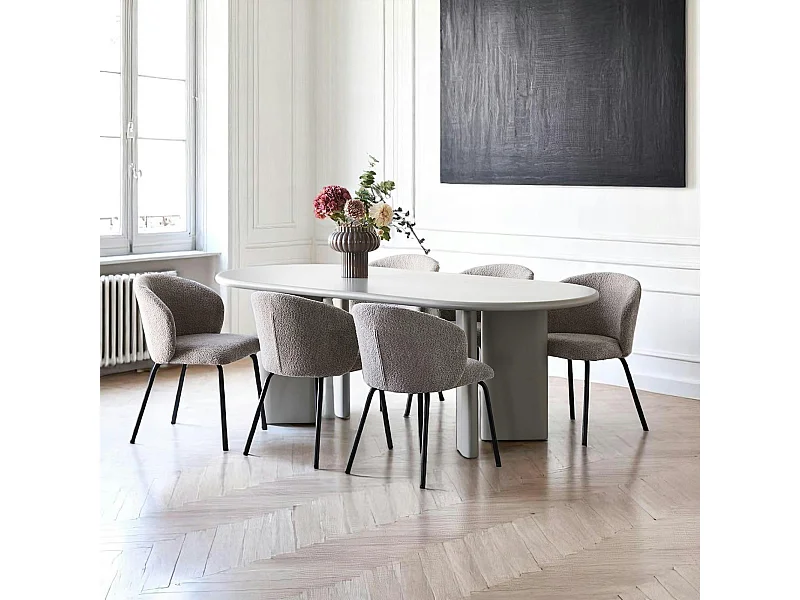 Table à manger ovale sable 220 cm - design minimaliste, pieds obliques ALBERTA