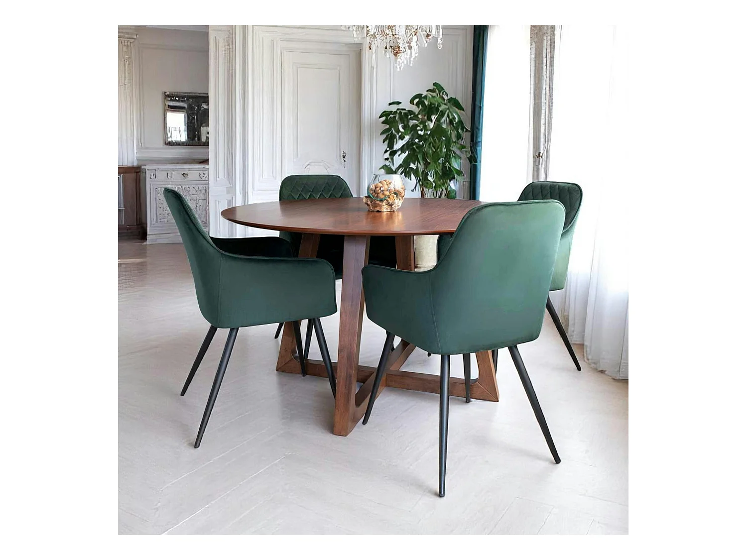 Table à manger ronde vintage Ø137 cm - pieds croisés, finition noyer LILLEHAMMER