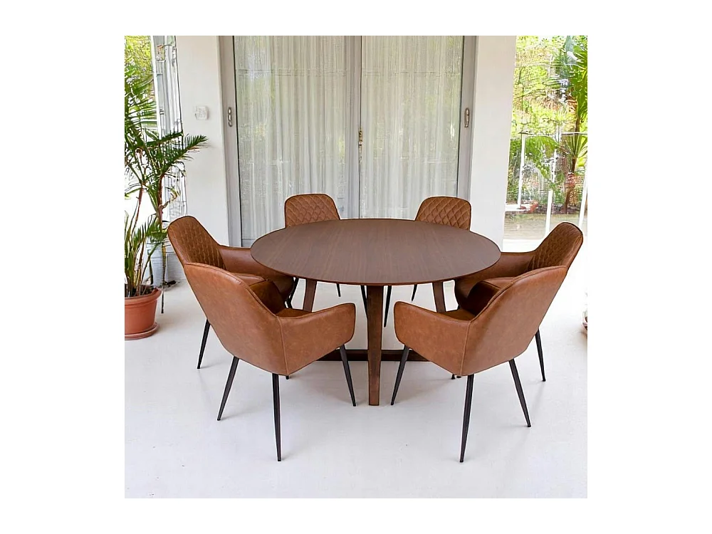 Table à manger ronde vintage Ø137 cm - pieds croisés, finition noyer LILLEHAMMER