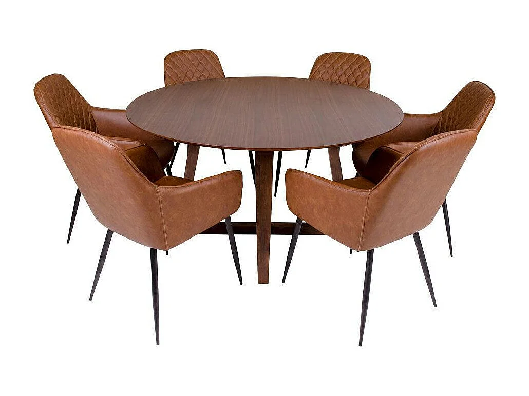 Table à manger ronde vintage Ø137 cm - pieds croisés, finition noyer LILLEHAMMER