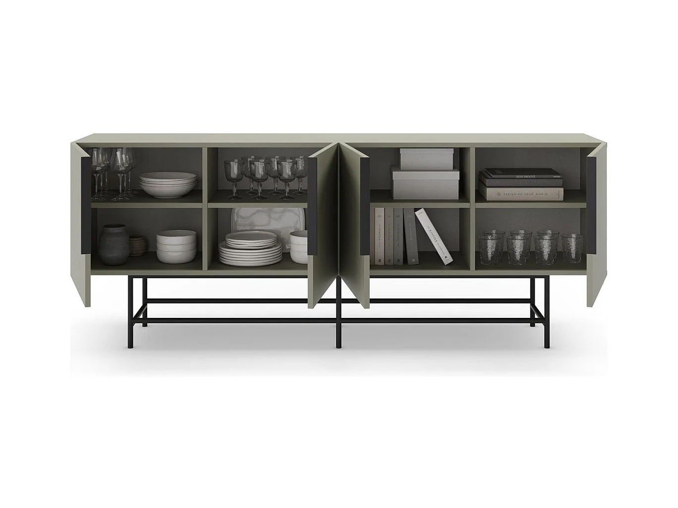 Buffet 4 portes vert 200 cm - Clea