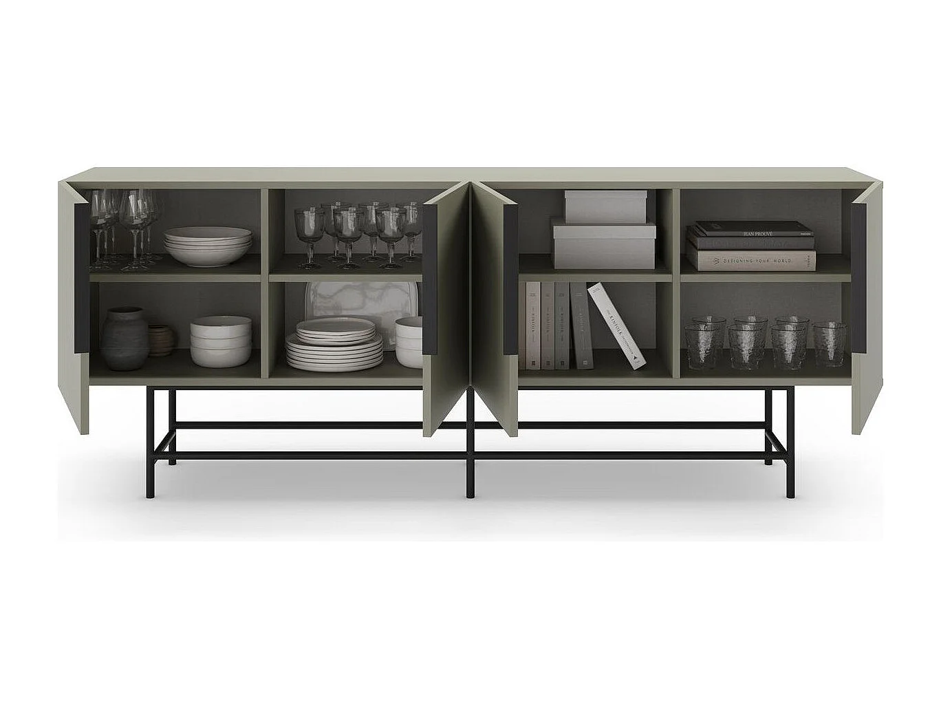 Buffet 4 portes vert 200 cm - Clea