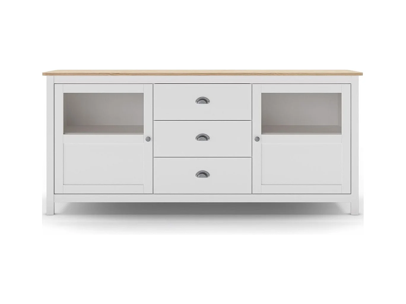 Buffet 2 portes 3 tiroirs en bois massif blanc 180 cm - Macha