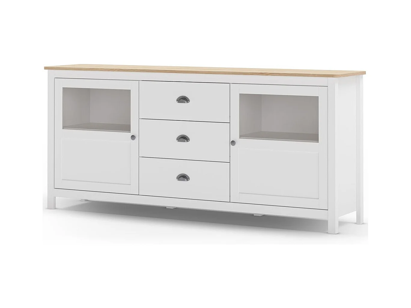 Buffet 2 portes 3 tiroirs en bois massif blanc 180 cm - Macha