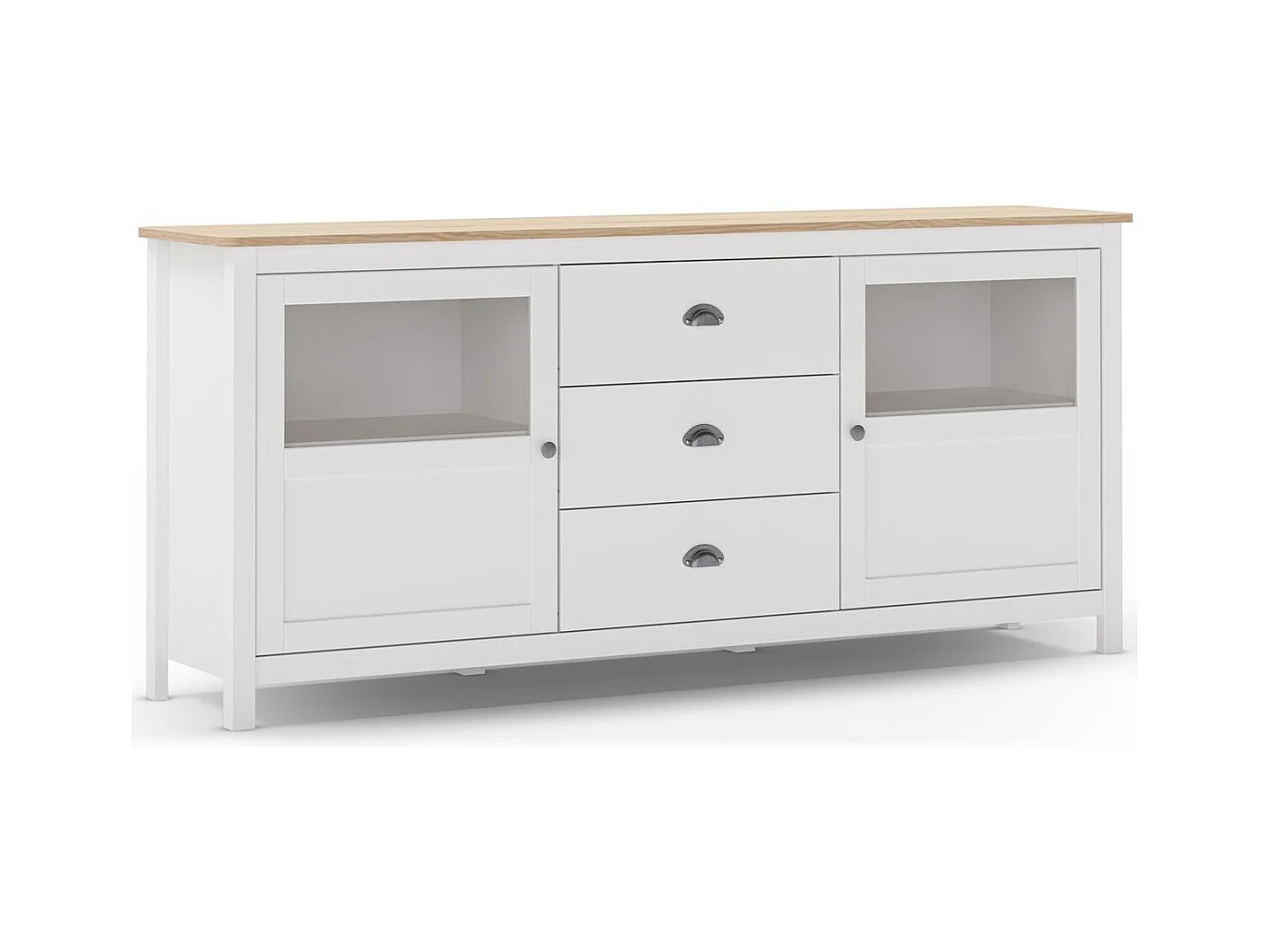 Buffet 2 portes 3 tiroirs en bois massif blanc 180 cm - Macha