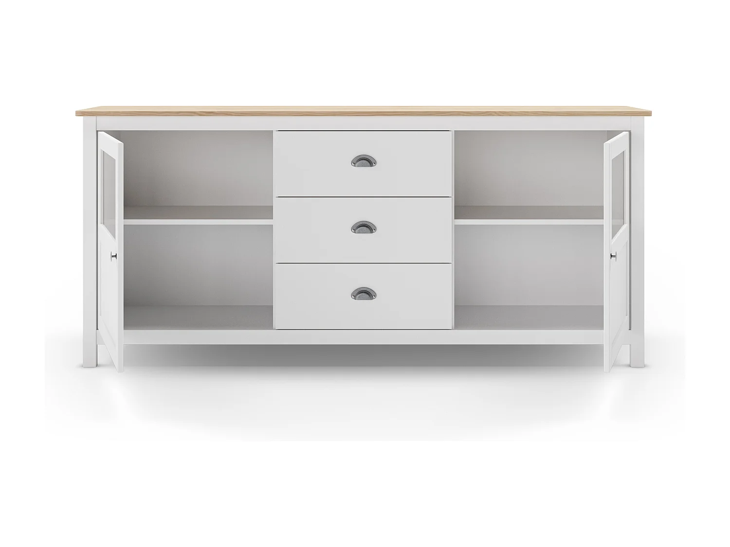Buffet 2 portes 3 tiroirs en bois massif blanc 180 cm - Macha
