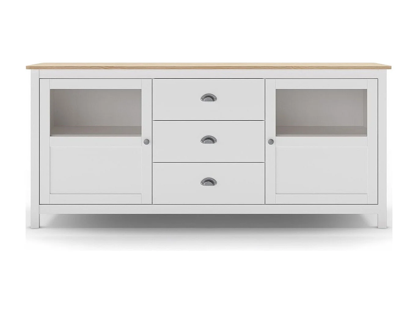 Buffet 2 portes 3 tiroirs en bois massif blanc 180 cm - Macha