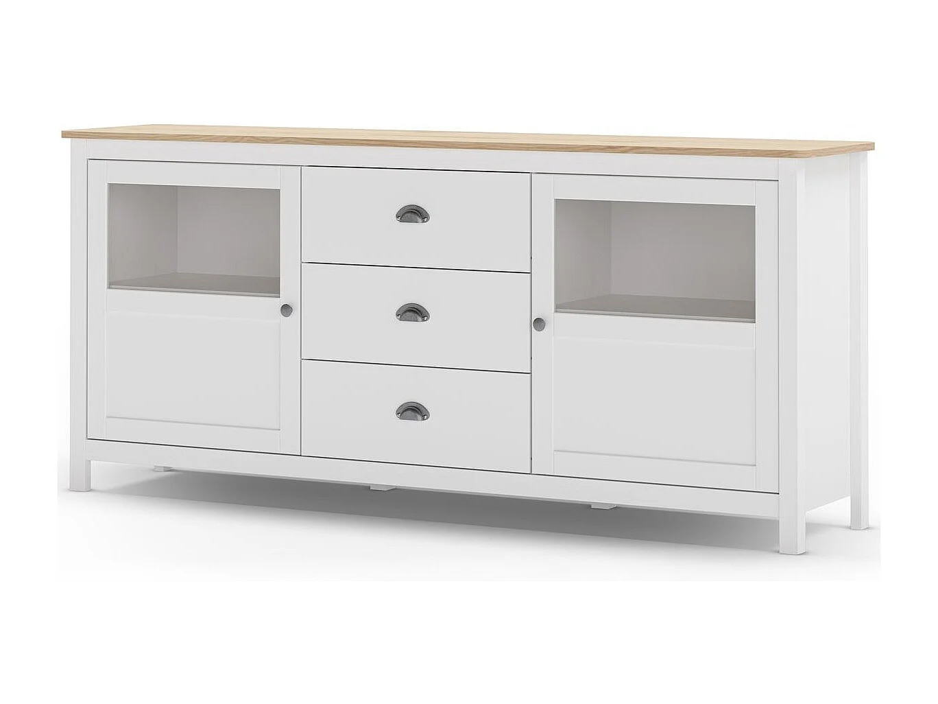 Buffet 2 portes 3 tiroirs en bois massif blanc 180 cm - Macha