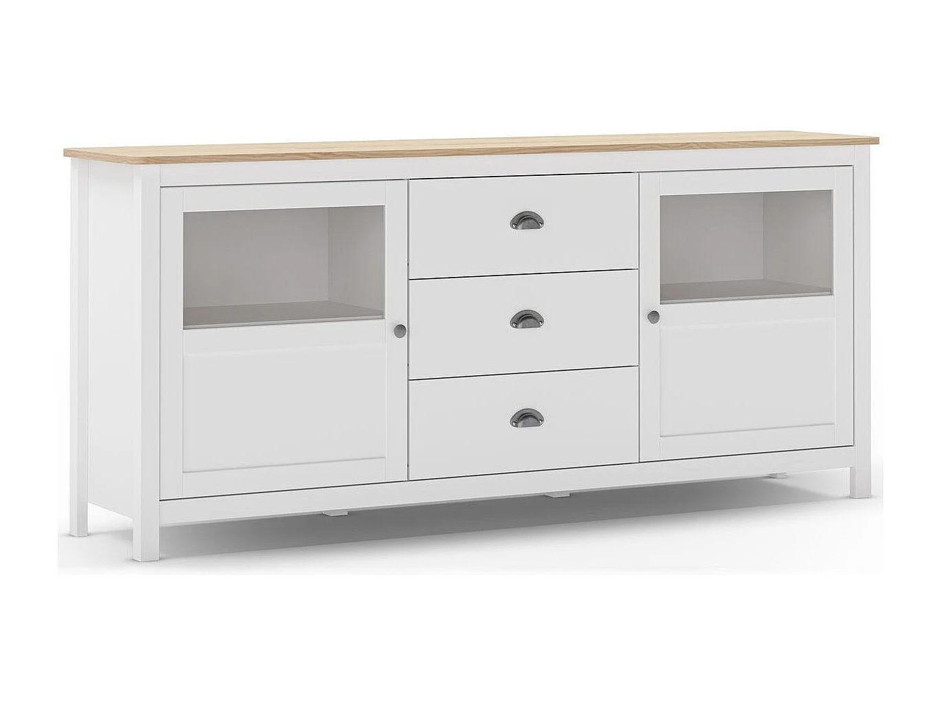 Buffet 2 portes 3 tiroirs en bois massif blanc 180 cm - Macha
