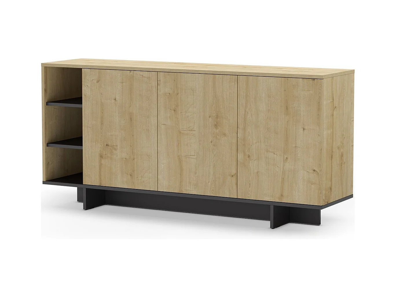 Buffet 3 portes décor chêne et noir 170 cm - Alicia