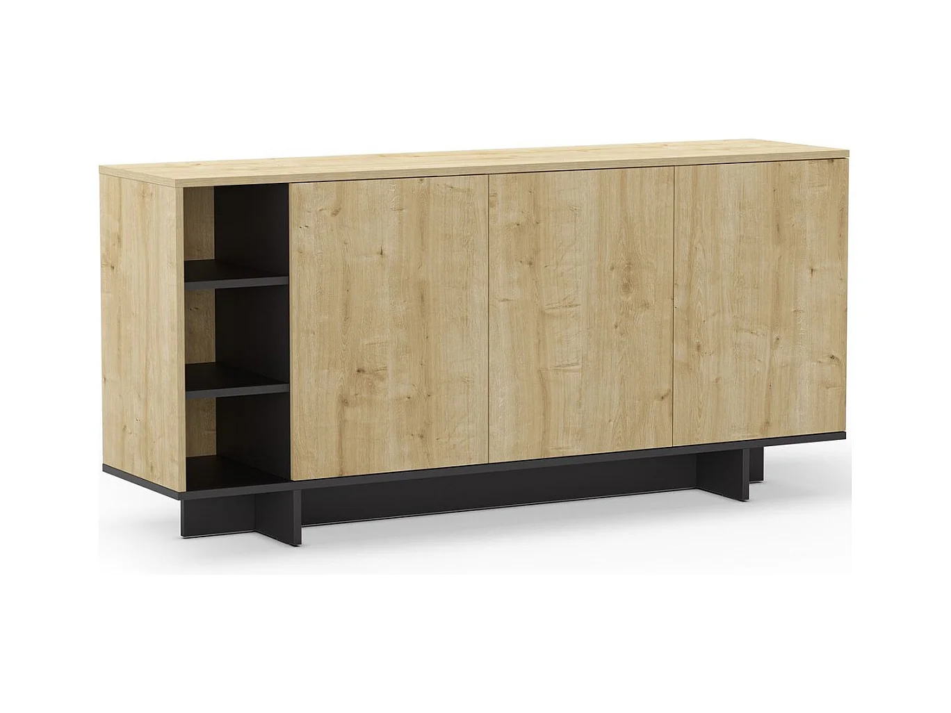 Buffet 3 portes décor chêne et noir 170 cm - Alicia