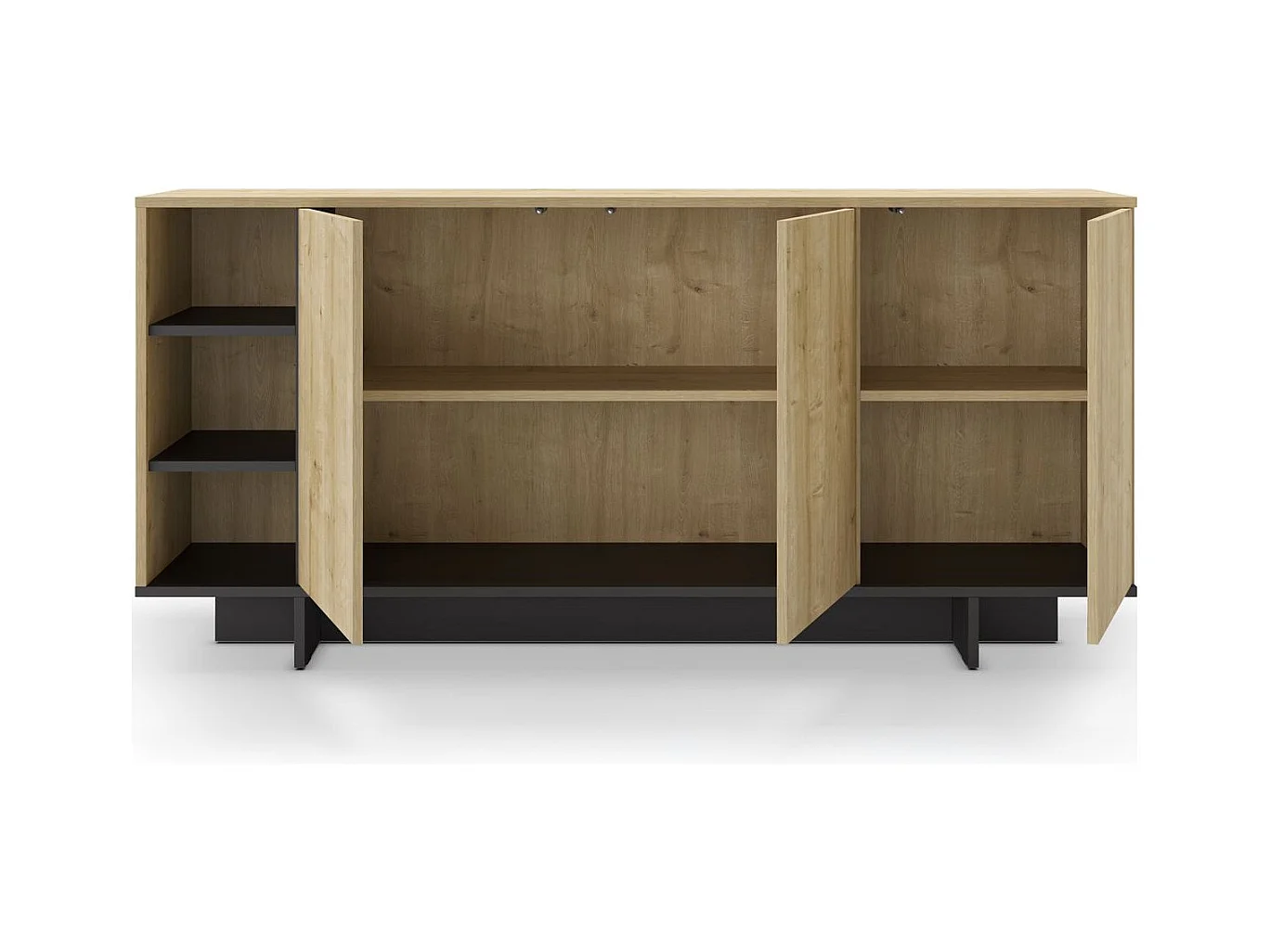 Buffet 3 portes décor chêne et noir 170 cm - Alicia