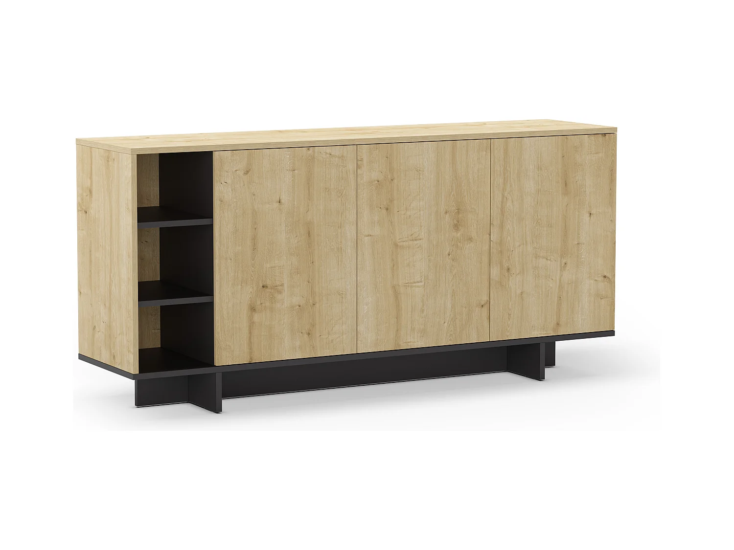 Buffet 3 portes décor chêne et noir 170 cm - Alicia