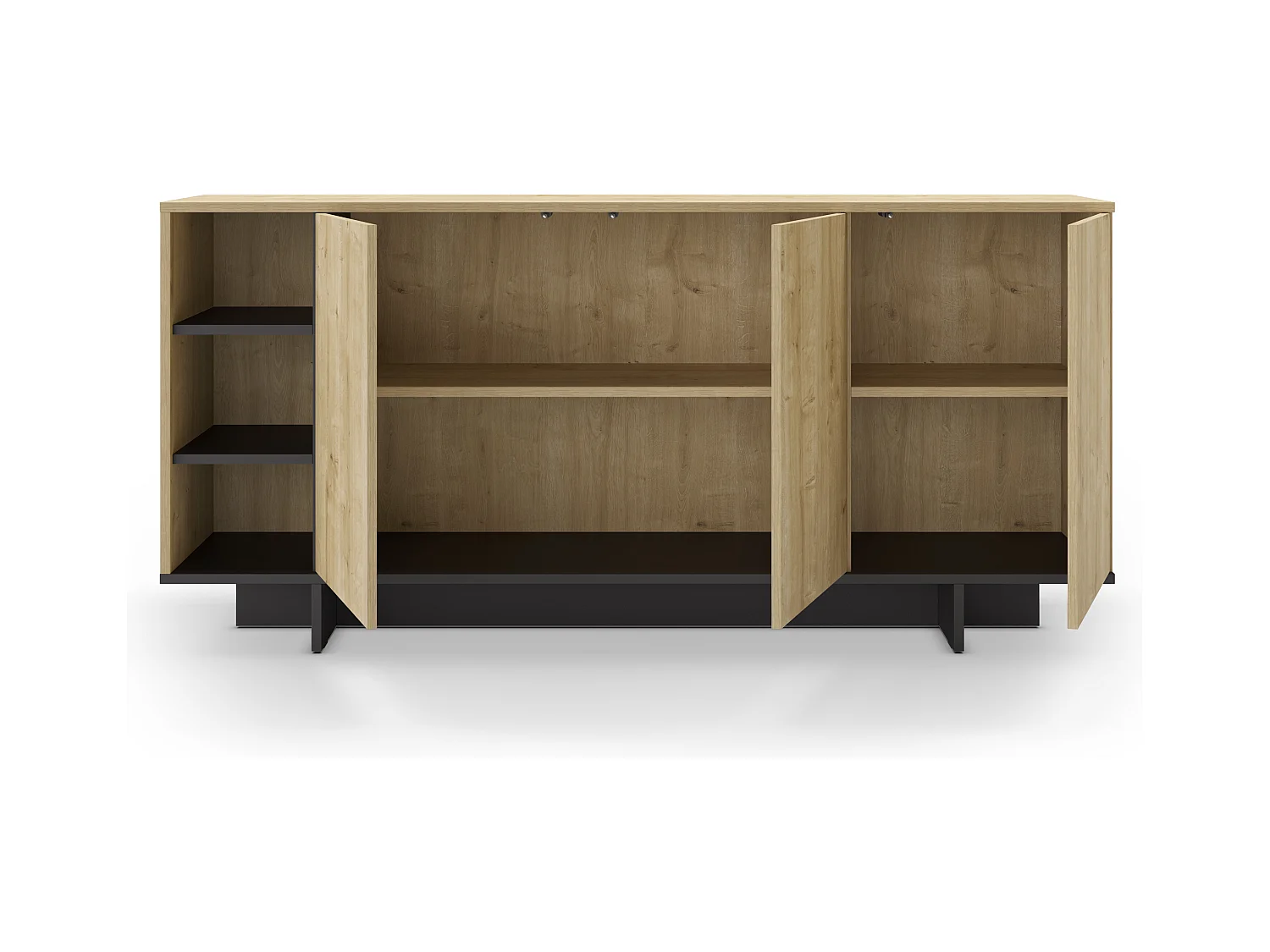 Buffet 3 portes décor chêne et noir 170 cm - Alicia