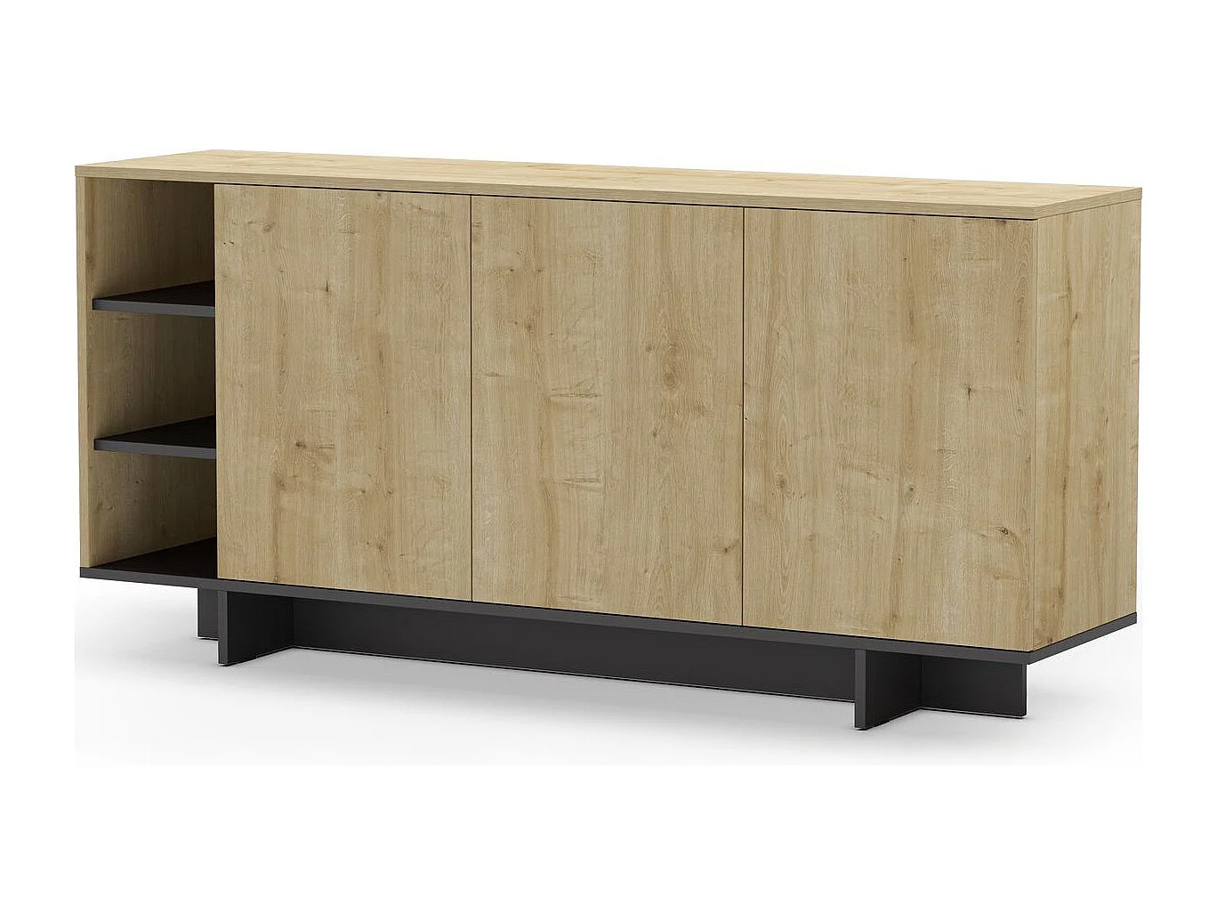 Buffet 3 portes décor chêne et noir 170 cm - Alicia