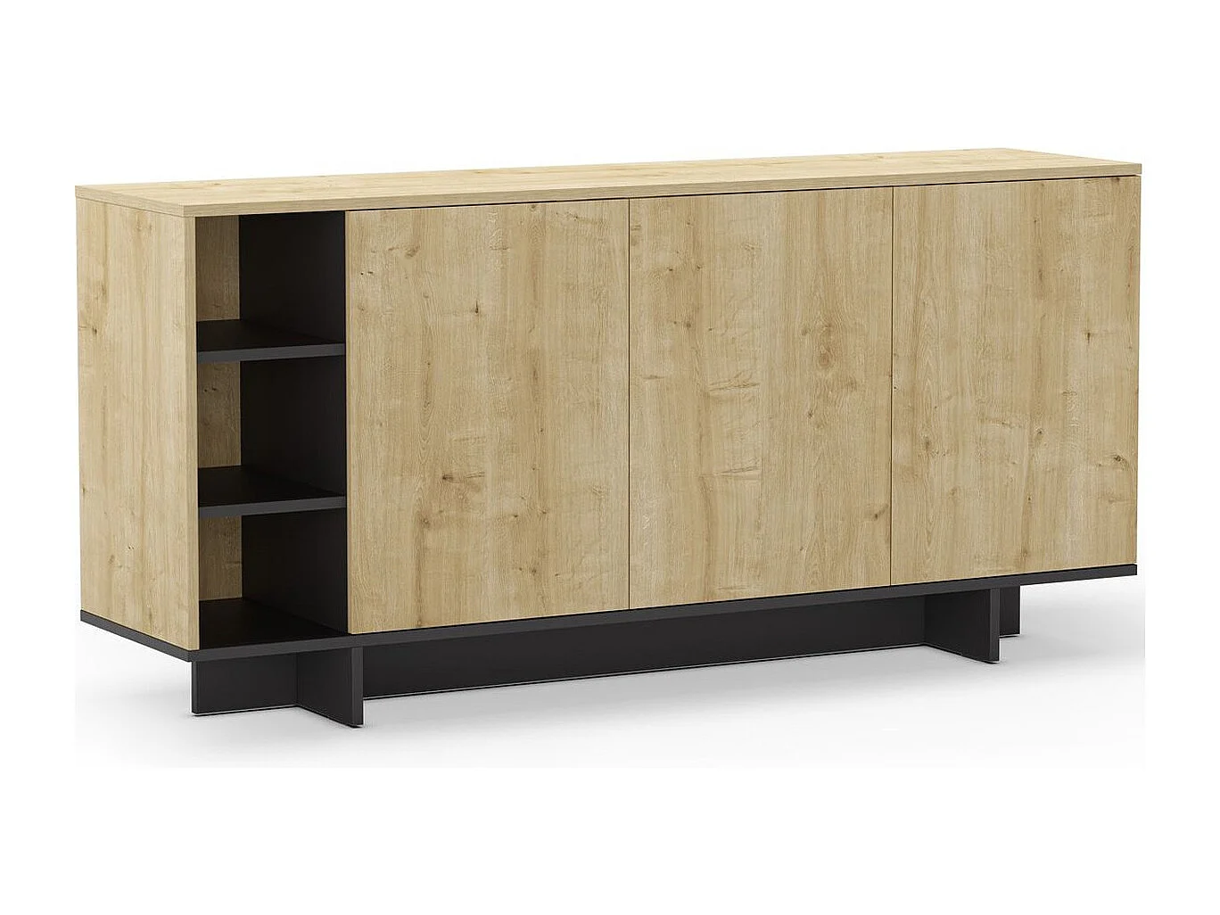 Buffet 3 portes décor chêne et noir 170 cm - Alicia