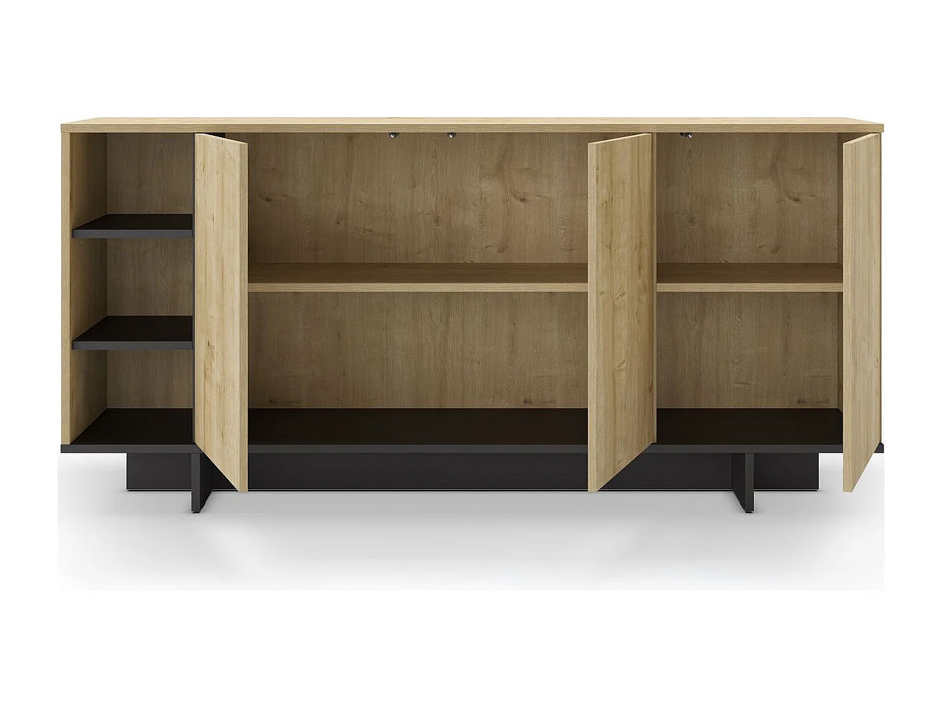 Buffet 3 portes décor chêne et noir 170 cm - Alicia
