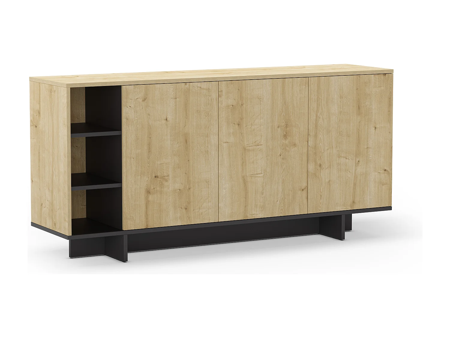 Buffet 3 portes décor chêne et noir 170 cm - Alicia