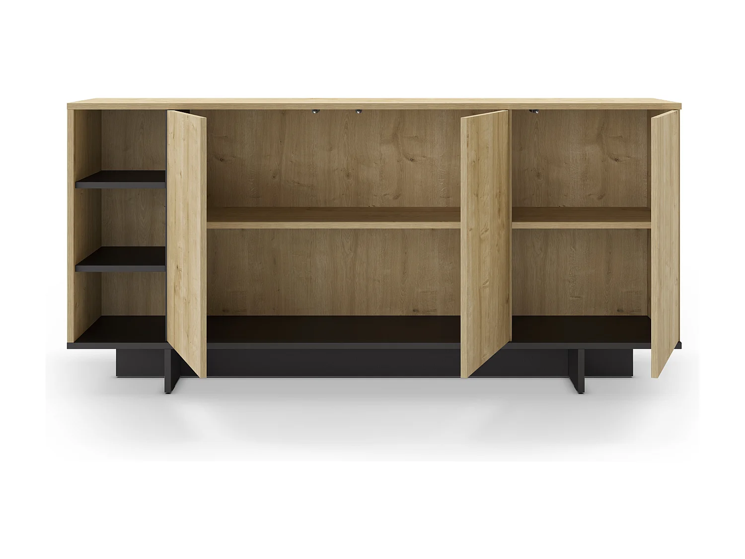 Buffet 3 portes décor chêne et noir 170 cm - Alicia