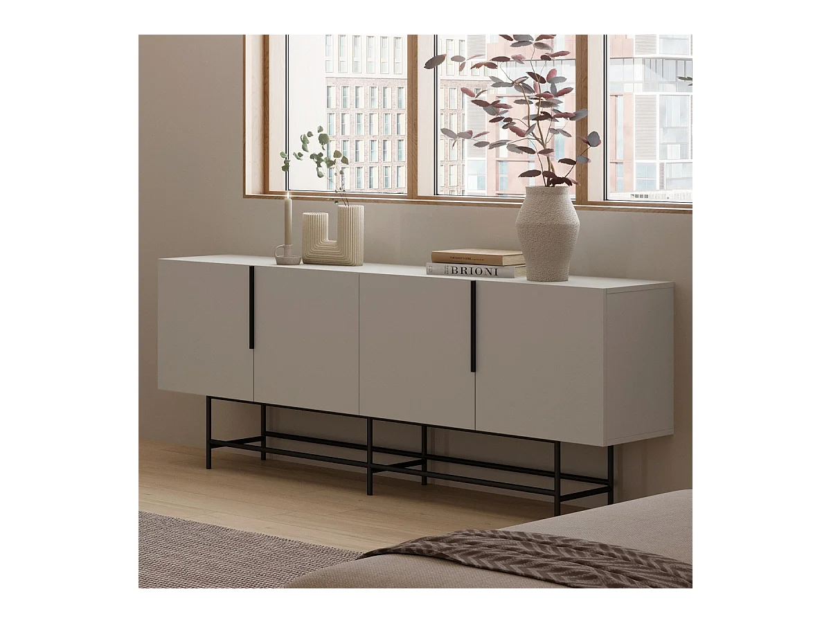 Buffet 4 portes beige 200 cm - Clea