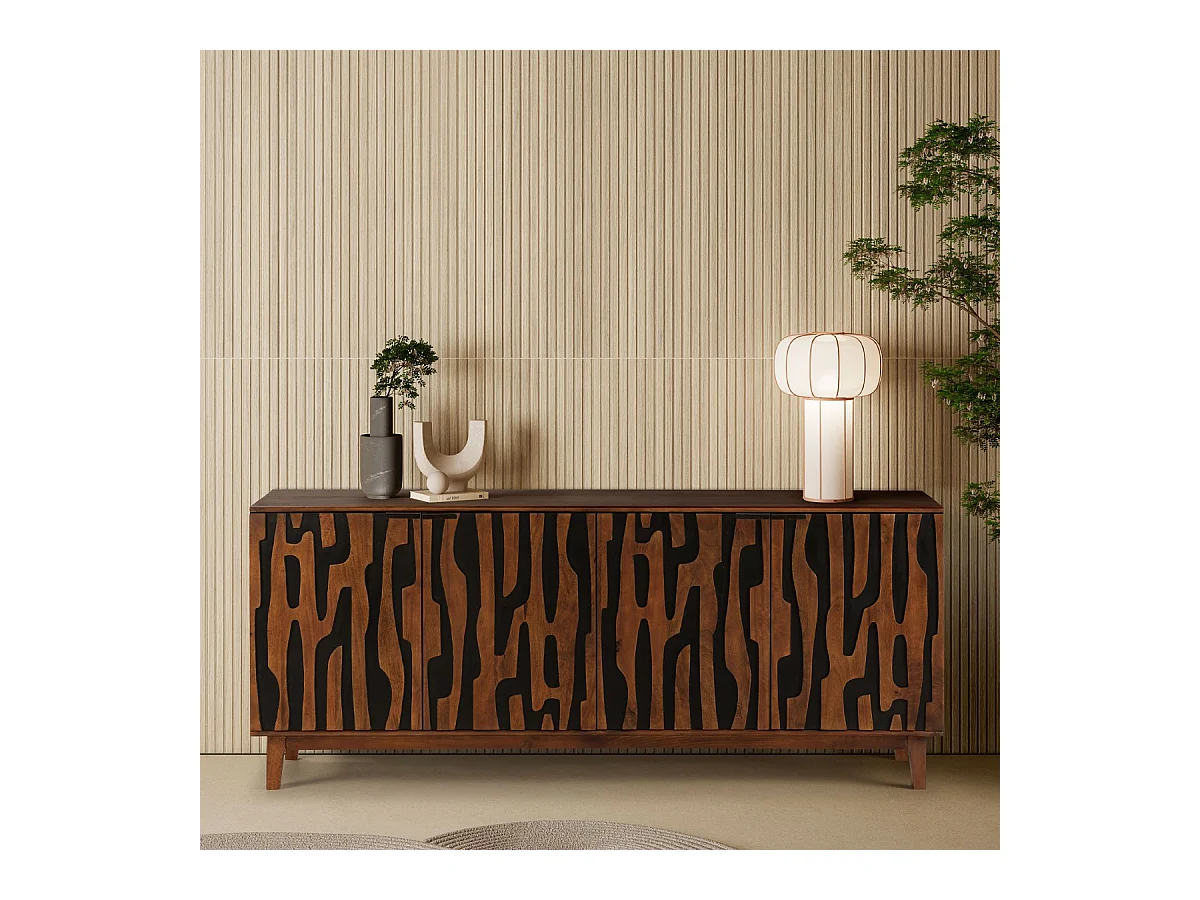 Buffet 4 portes en bois de manguier sculpté 190 cm - Vesper