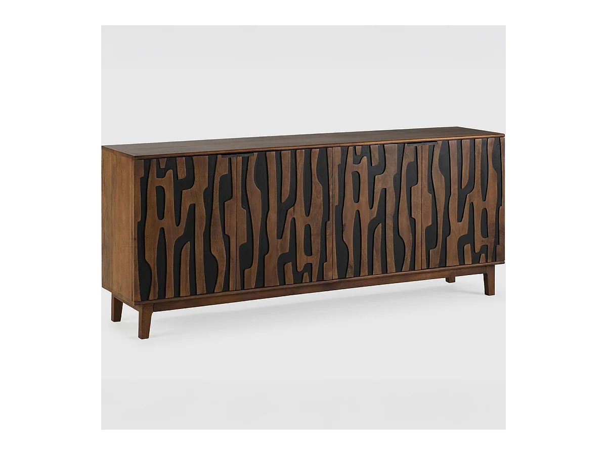 Buffet 4 portes en bois de manguier sculpté 190 cm - Vesper