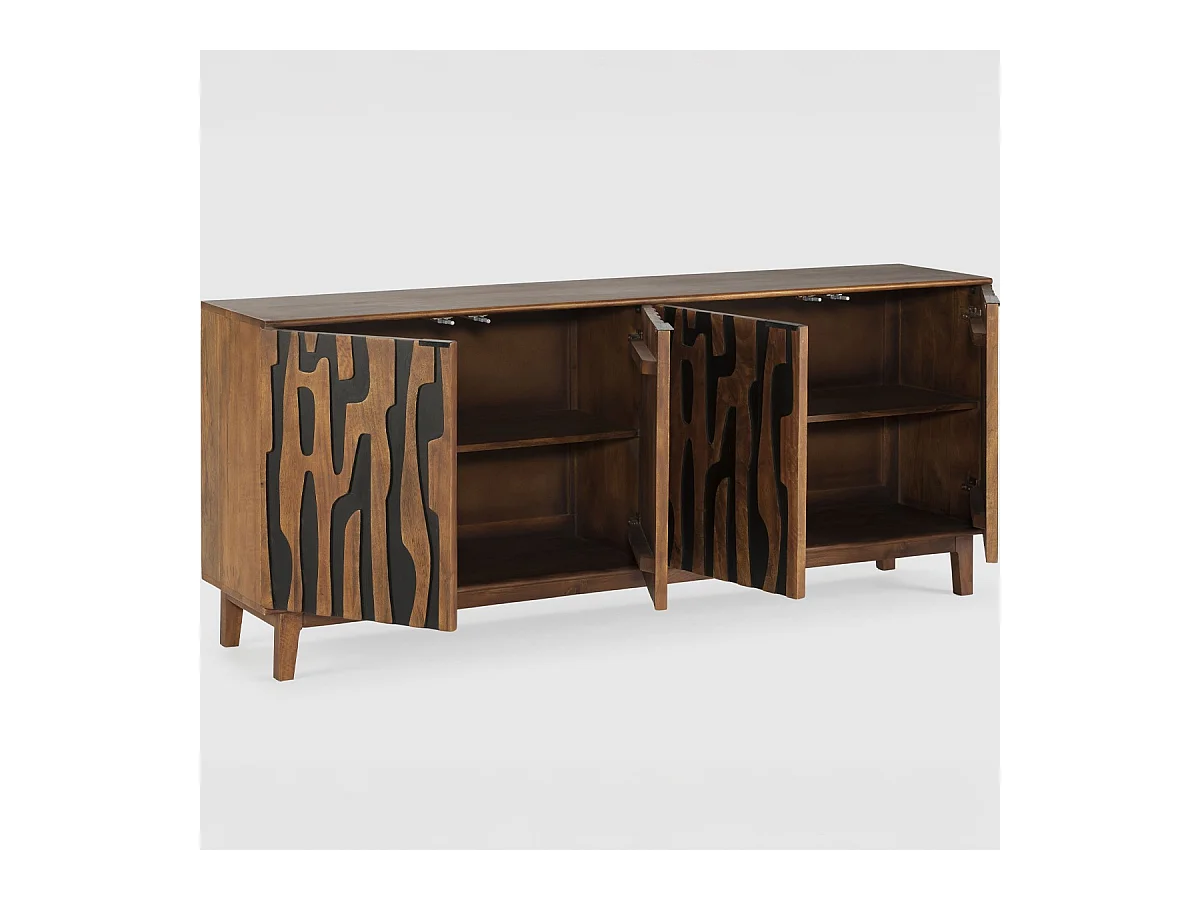 Buffet 4 portes en bois de manguier sculpté 190 cm - Vesper