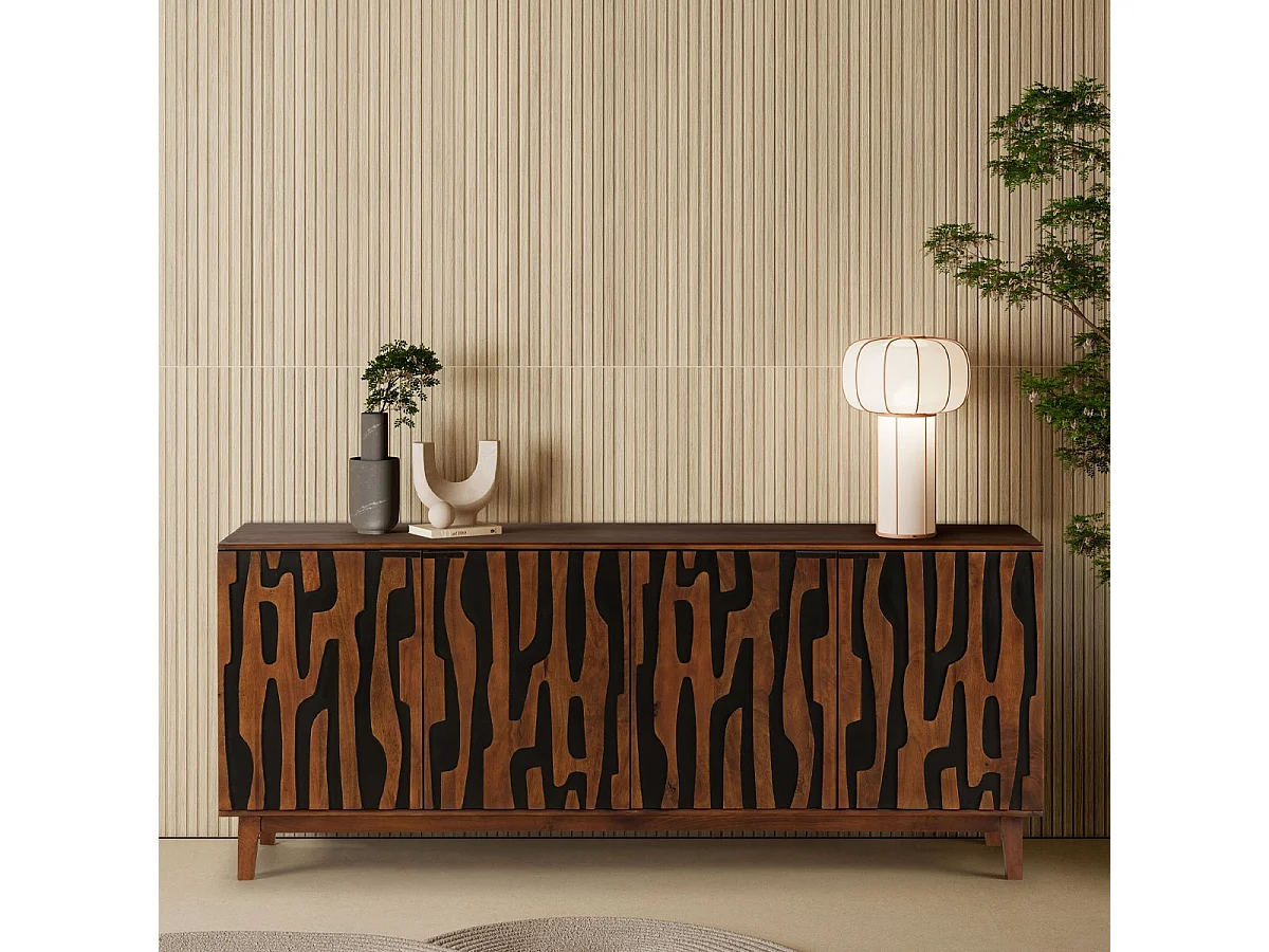 Buffet 4 portes en bois de manguier sculpté 190 cm - Vesper