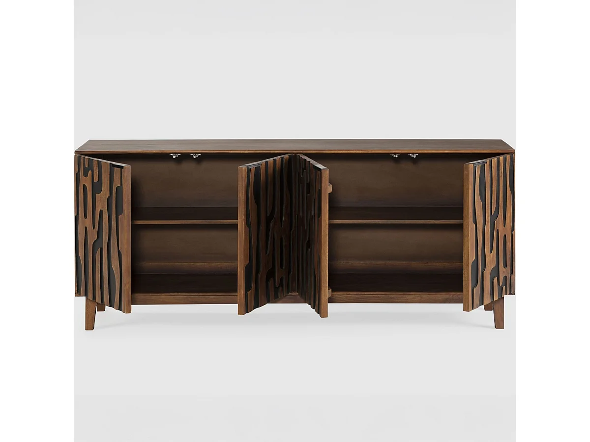 Buffet 4 portes en bois de manguier sculpté 190 cm - Vesper