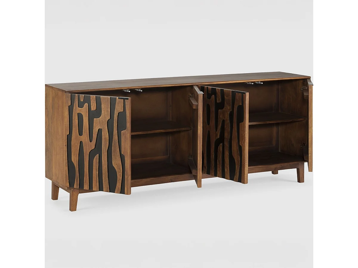 Buffet 4 portes en bois de manguier sculpté 190 cm - Vesper
